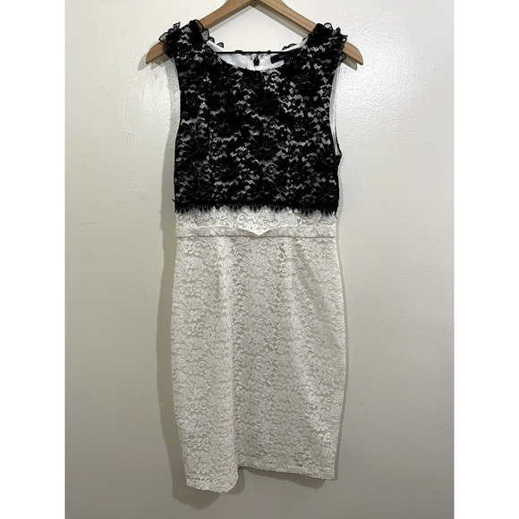 BCBG MaxAzria Womens Lace Overlay Sheath Dress 10 Cocktail Classic Formal Boho - Picture 1 of 16